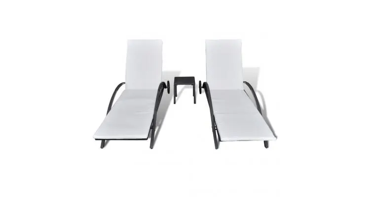 Set sezlonguri 3 piese, poliratan, negru — imaginea 3