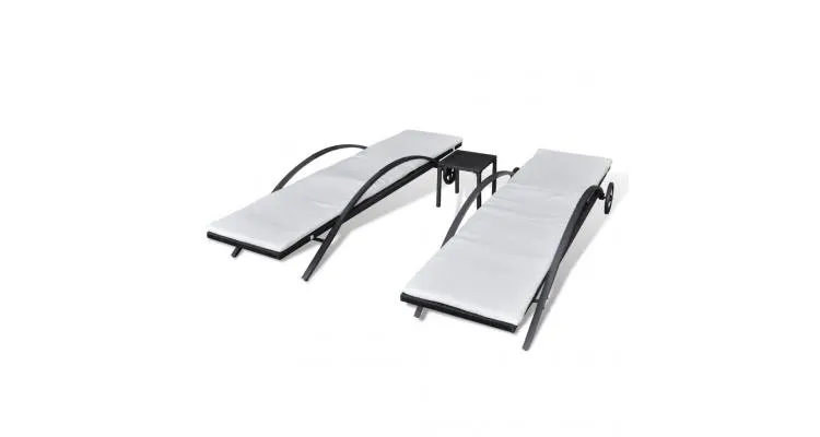 Set sezlonguri 3 piese, poliratan, negru — imaginea 4