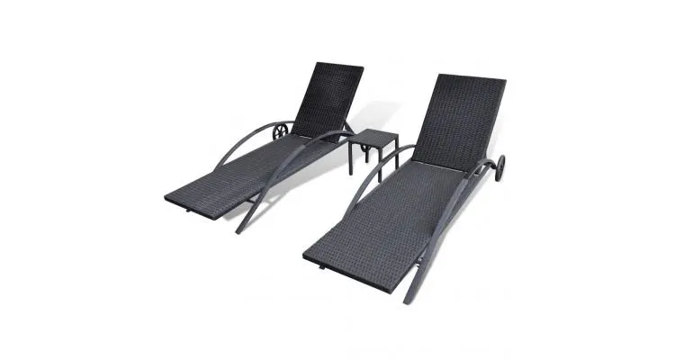 Set sezlonguri 3 piese, poliratan, negru — imaginea 5