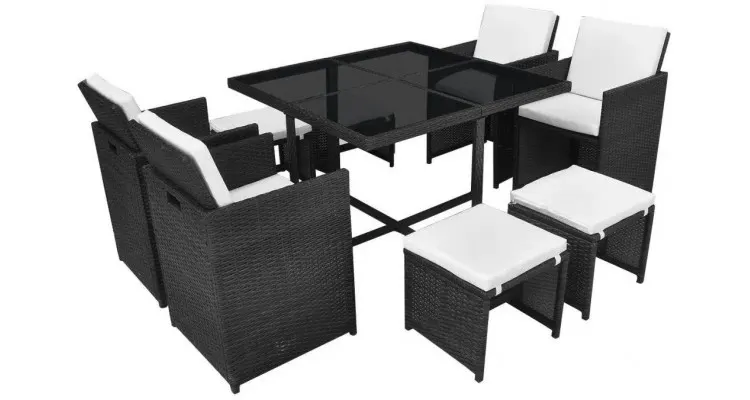 Set mobilier de exterior 21 piese, poliratan, negru — imaginea 2