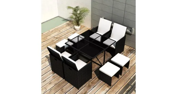 Set mobilier de exterior 21 piese, poliratan, negru — imaginea 3