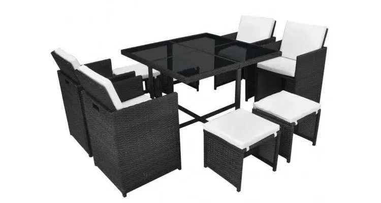 Set mobilier de exterior 21 piese, poliratan, negru — imaginea 4