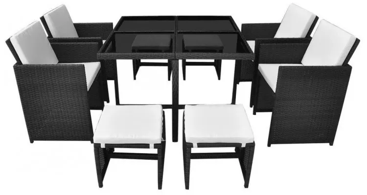 Set mobilier de exterior 21 piese, poliratan, negru — imaginea 5