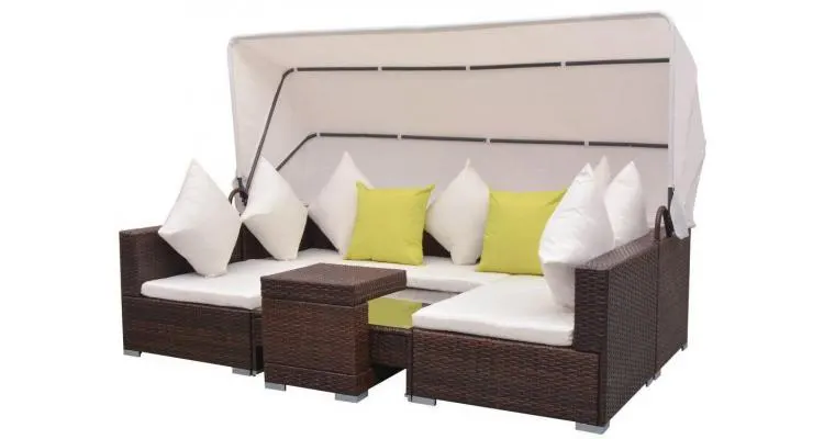 Set mobilier de gradina cu baldachin 23 piese, poliratan, maro — imaginea 2
