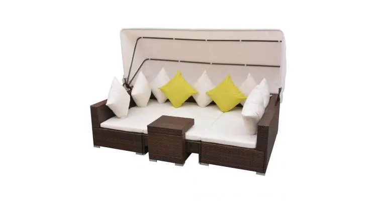 Set mobilier de gradina cu baldachin 23 piese, poliratan, maro — imaginea 3