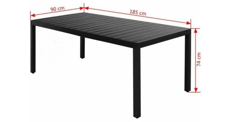 Masa de gradina din WPC si aluminiu, 185x90x74 cm, negru — imaginea 3