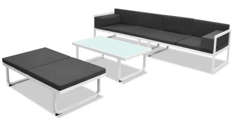 Set mobilier grădină, 13 piese, textilenă, aluminiu, negru/alb — imaginea 2