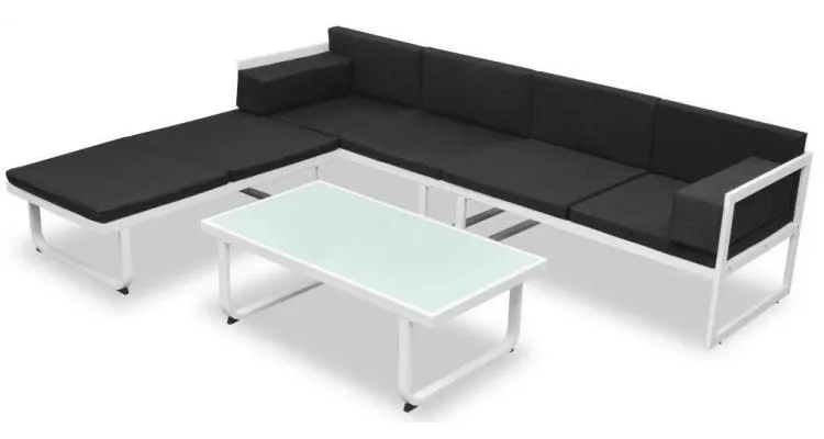 Set mobilier grădină, 13 piese, textilenă, aluminiu, negru/alb — imaginea 3