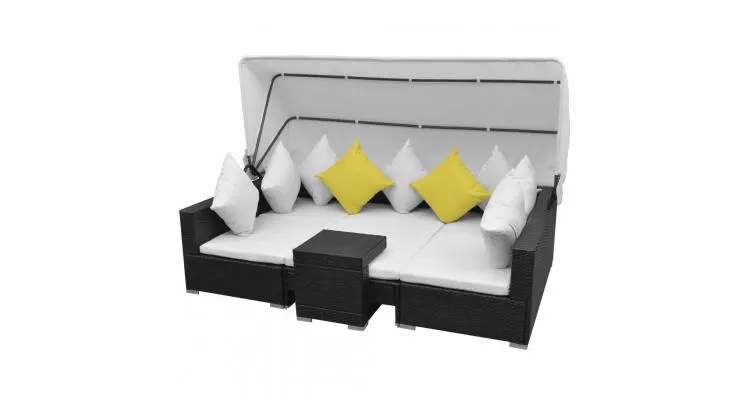 Set mobilier de grădină cu baldachin 23 piese, poliratan, negru — imaginea 3