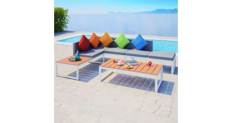 Set mobilier grădină cu canapea de colț, 19 piese, aluminiu wpc — imaginea 2