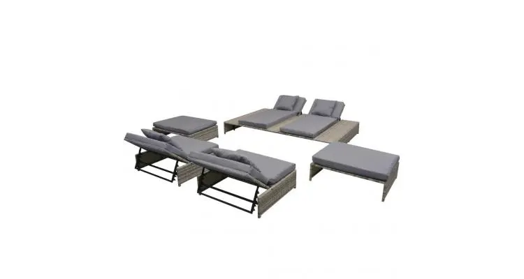 Set mobilier de exterior, 15 piese, poliratan, gri — imaginea 2