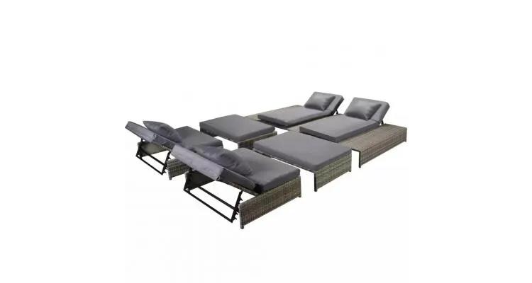 Set mobilier de exterior, 15 piese, poliratan, gri — imaginea 3