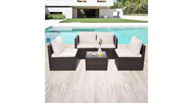 Set mobilier de gradina, 13 piese, poliratan, maro — imaginea 2