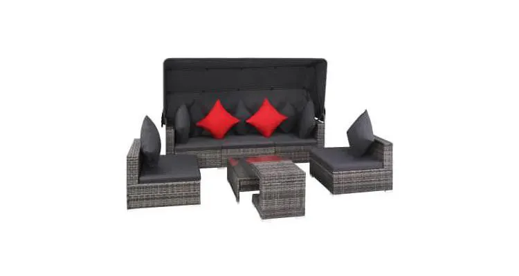 Set mobilier gradina, 23 piese, poliratan, gri — imaginea 2