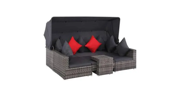 Set mobilier gradina, 23 piese, poliratan, gri — imaginea 3
