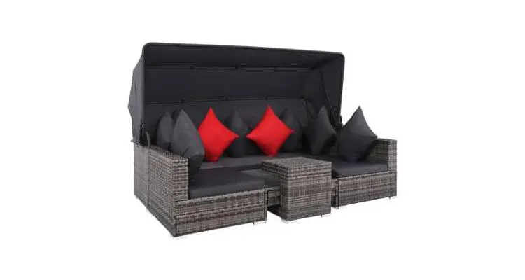 Set mobilier gradina, 23 piese, poliratan, gri — imaginea 4