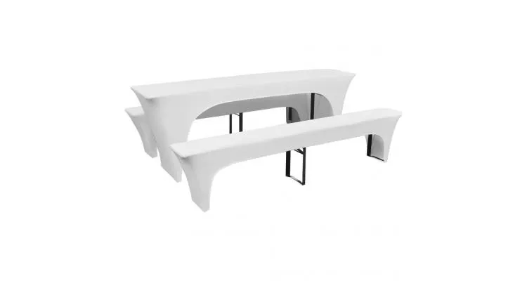3 huse elastice pentru masa si banci berarie 220 x 50 x 80 cm, alb