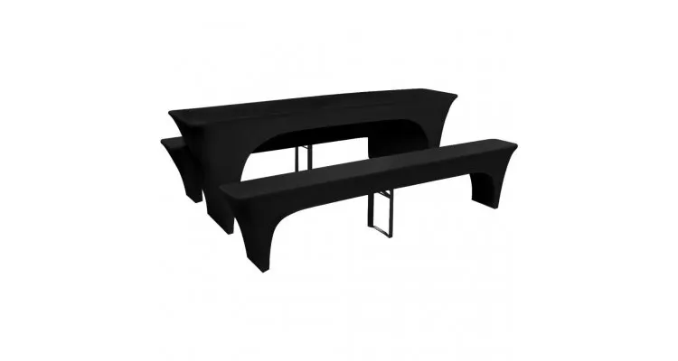 Set 3 huse pentru masă de bere cu bănci, 220 x 50 x 80 cm, negru — imaginea 2
