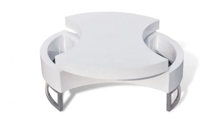 Masă de cafea cu sistem depozitare high-gloss, alb — imaginea 2