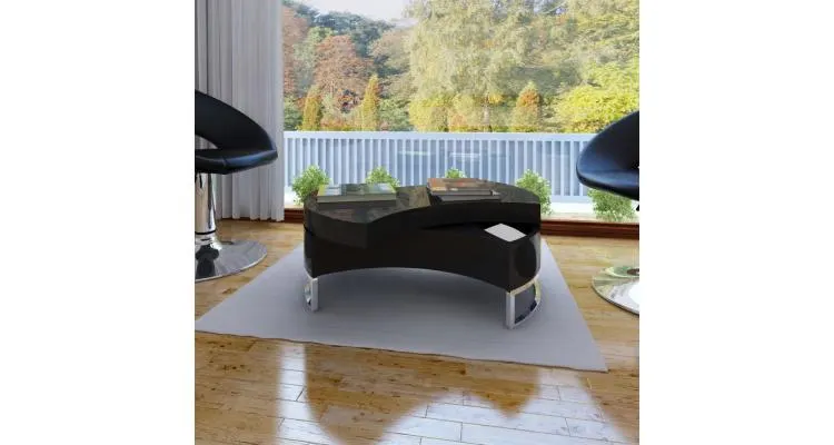 Masă de cafea cu sistem depozitare high-gloss, negru — imaginea 2