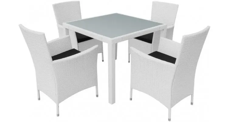 Set mobilier de exterior 9 piese, poliratan, alb crem — imaginea 2