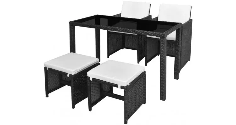 Set mobilier de exterior 11 piese, poliratan, negru — imaginea 2