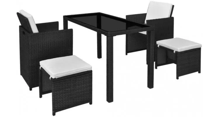 Set mobilier de exterior 11 piese, poliratan, negru — imaginea 3