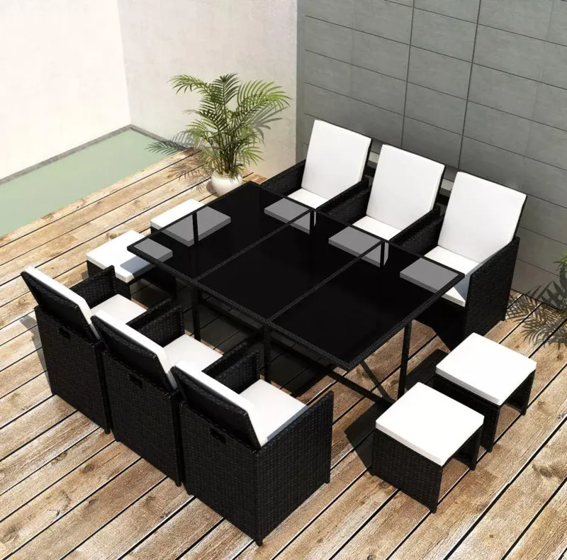 Set mobilier de exterior 27 piese, poliratan, negru — imaginea 2