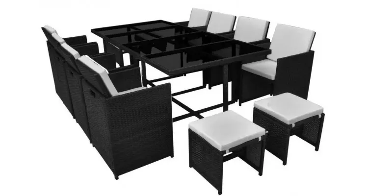 Set mobilier de exterior 13 piese, poliratan, negru — imaginea 2