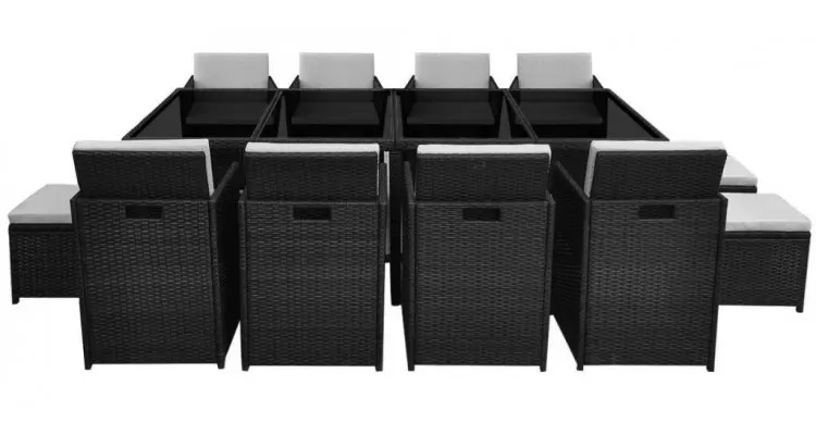 Set mobilier de exterior 13 piese, poliratan, negru — imaginea 3