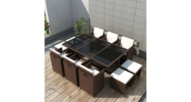 Set mobilier de exterior 27 piese, poliratan, maro — imaginea 2
