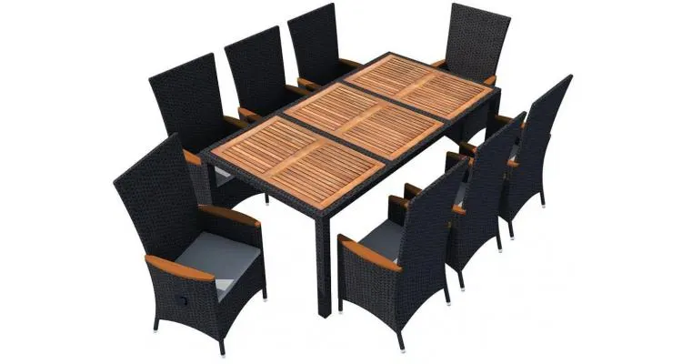 set mobilier exterior XXL 17 piese, poliratan negru, — imaginea 2