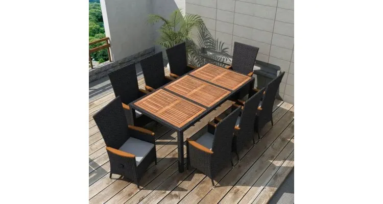 set mobilier exterior XXL 17 piese, poliratan negru, — imaginea 3