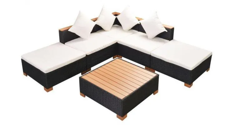 set mobilier de grădină 15 piese, poliratan, blat wpc, negru — imaginea 2