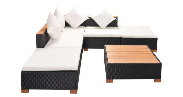 set mobilier de grădină 15 piese, poliratan, blat wpc, negru — imaginea 3