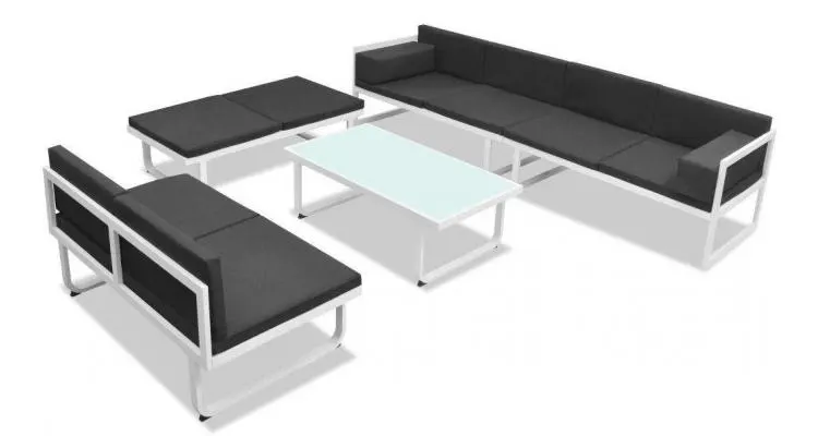 set mobilier grădină, 17 piese, textilenă, aluminiu, negru/alb — imaginea 3