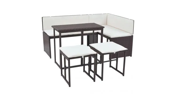 set mobilier de grădină, 12 piese, poliratan, maro — imaginea 2