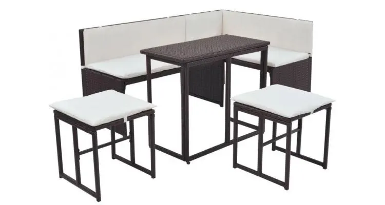 set mobilier de grădină, 12 piese, poliratan, maro — imaginea 3