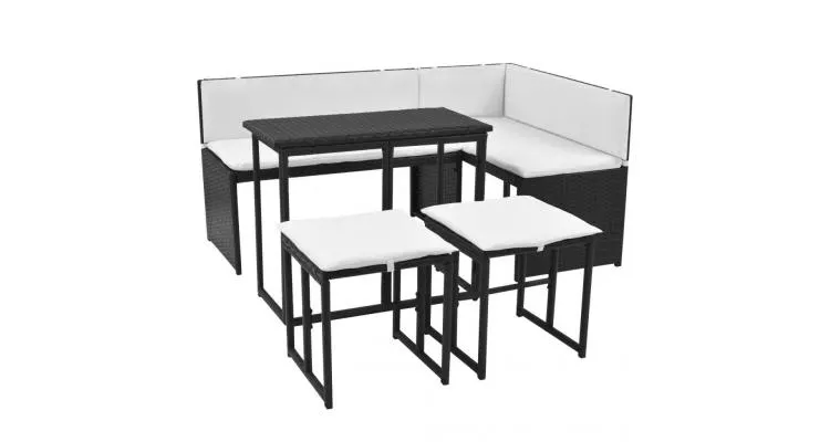 set mobilier de grădină, 12 piese, poliratan, negru — imaginea 2