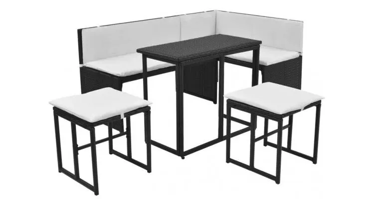 set mobilier de grădină, 12 piese, poliratan, negru — imaginea 3