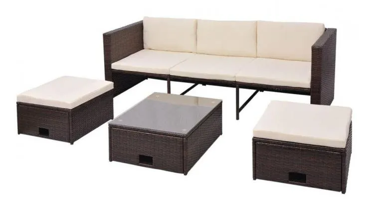 set mobilier de grădină, 12 piese, poliratan, maro — imaginea 2
