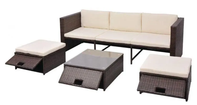 set mobilier de grădină, 12 piese, poliratan, maro — imaginea 3