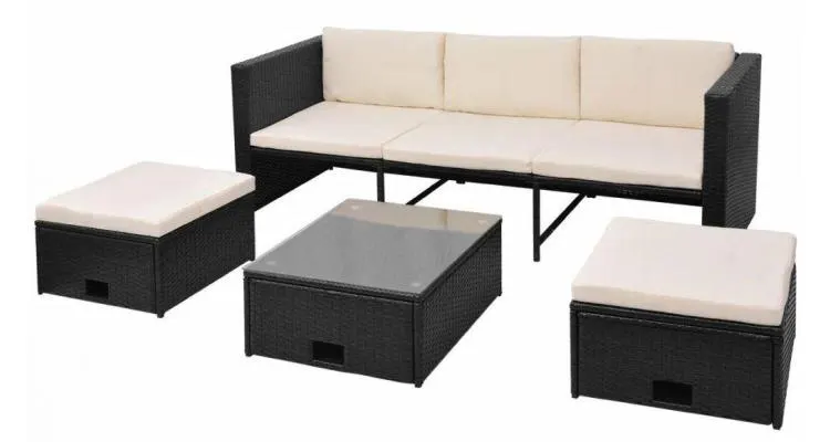 set mobilier de grădină, 12 piese, poliratan, negru — imaginea 2