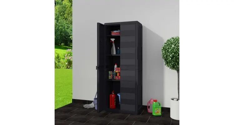 Dulap de depozitare pentru exterior cu 3 rafturi, negru — imaginea 2