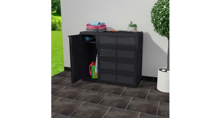 Dulap de depozitare pentru grădină, cu 2 rafturi, negru — imaginea 2