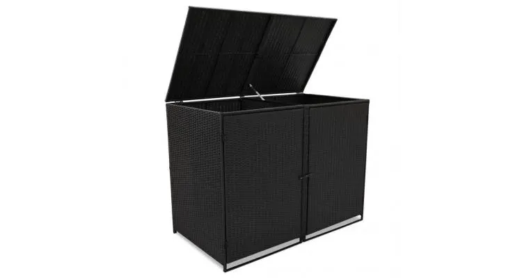 Magazie dubla pentru pubele, poliratan, negru, 148x80x111 cm — imaginea 2