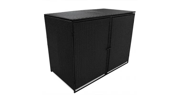 Magazie dubla pentru pubele, poliratan, negru, 148x80x111 cm — imaginea 3