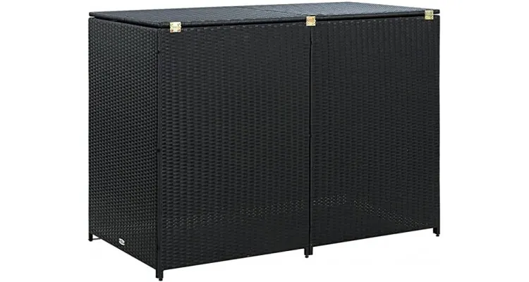 Magazie dubla pentru pubele, poliratan, negru, 148x80x111 cm — imaginea 5
