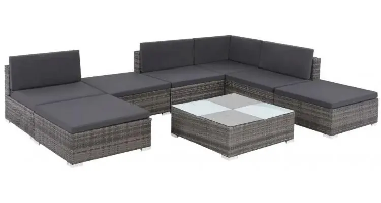 Set mobilier de exterior, 20 piese, poliratan, gri — imaginea 2