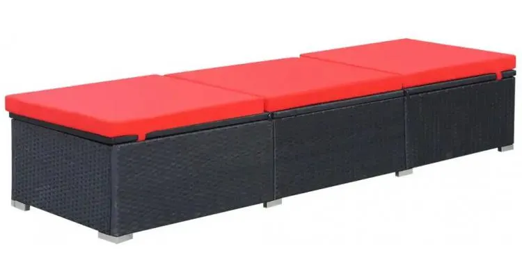 Sezlong de exterior, poliratan, 195 x 60 x 31 cm, negru si rosu — imaginea 2